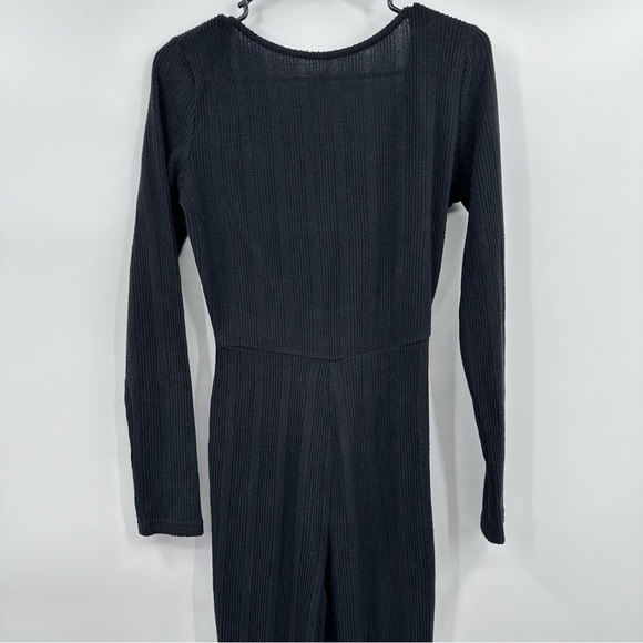 Shein Jumpsuit Women Medium NEW Black Ribbed Knit Long Sleeve Open Back Sxy - Picture 3 of 15